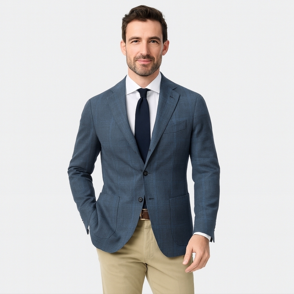 L.B.M. 1911 Luigi Bianchi Mantova Blue‎ Plaid Men’s Sport Coat Wool Size 54 R